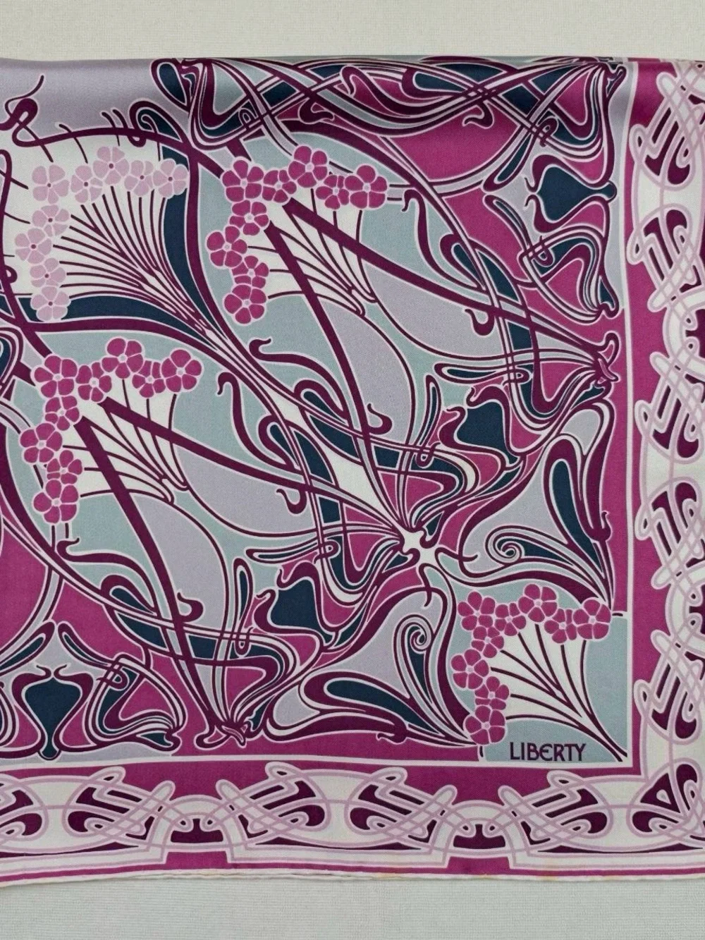 liberty Pink & Navy Floral Art Nouveau Silk Scarf
